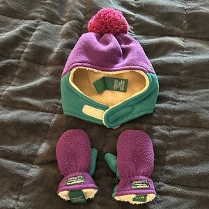L.L. Bean Purple and Teal Kids Hat and Mittens 12-24 months